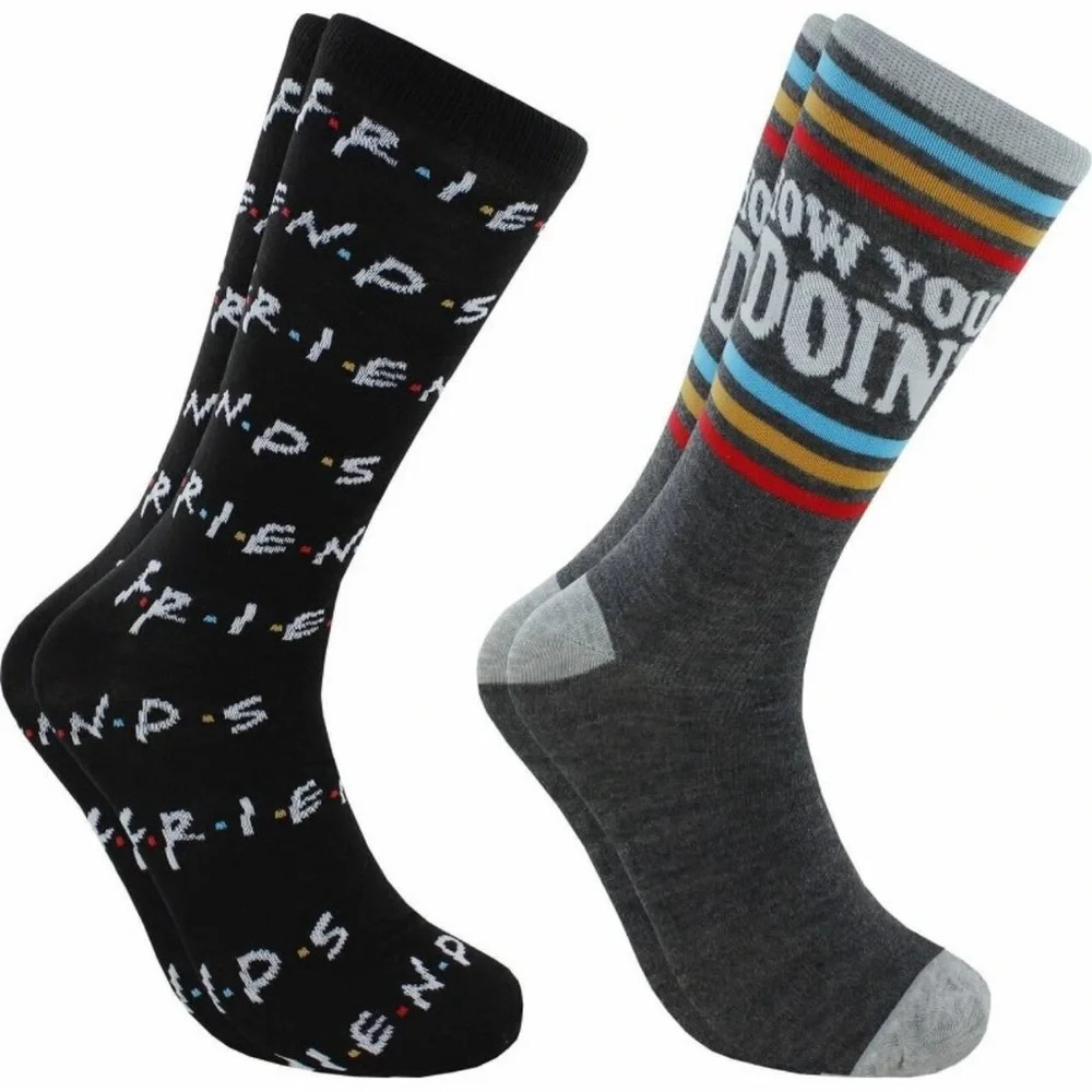 Friends How You Doing and Logo Adult Novelty Crew Socks | 2 Pairs | Size 6-12